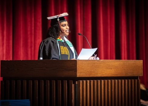 Graduating student speaking